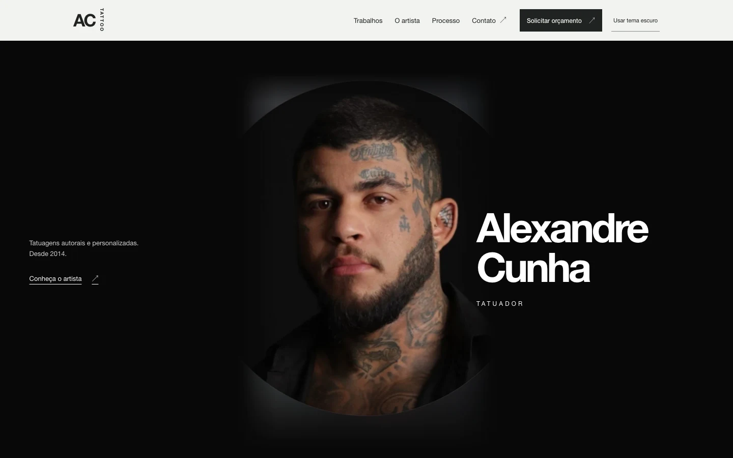 Página inicial de Alexandre Cunha, versão desktop